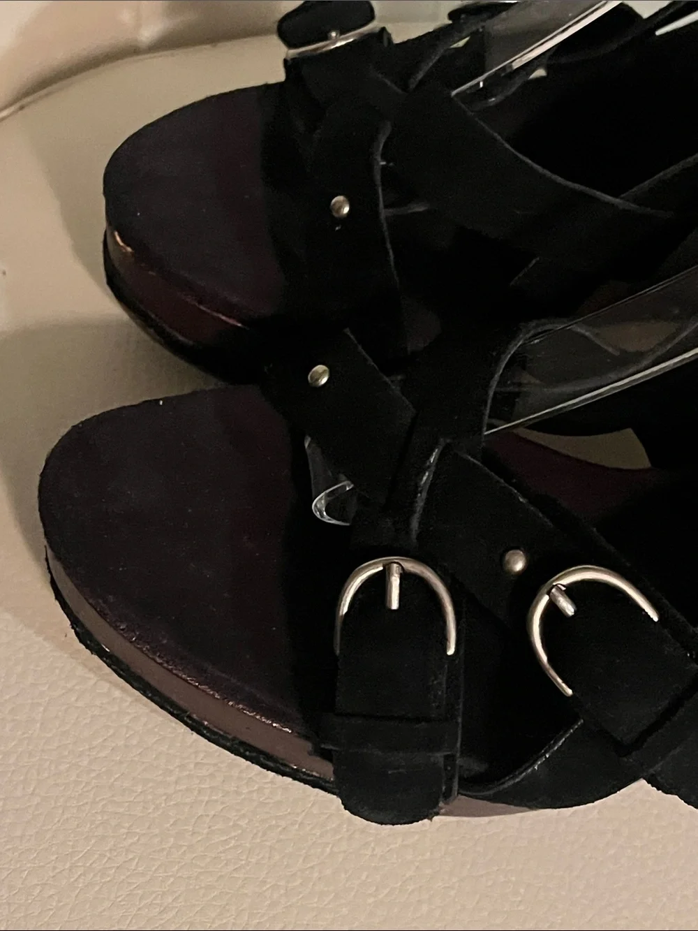 Bakers Black Suede Platform Wedge Sandals